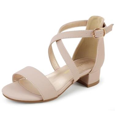 Imagem de PANDANINJIA Sapatos sociais para meninas, crianças, salto alto, tira no tornozelo, festa de casamento, Phoebe Flower Girl, D Nude Nubuck, 11 Little Kid