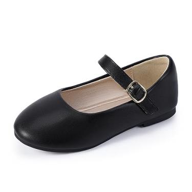 Imagem de PANDANINJIA Sapatos sociais para meninas, bailarina, pérola, bailarina Adela, festa de casamento, escola, para crianças pequenas, Rena PU preto, 13 Little Kid