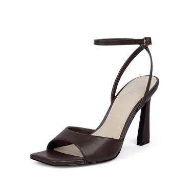 Imagem de QIY Sandálias femininas de salto com tiras e salto quadrado, tira no tornozelo, malha stiletto, salto alto, Chocolate, 39