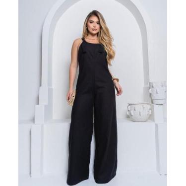 Imagem de Macacão Wide leg pantalona no linho com botões de madeira - Mamu, Pret