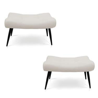 Imagem de Kit 02 Puffs Sher Linho Bege A19 Pés Palito de Ferro - D'Rossi