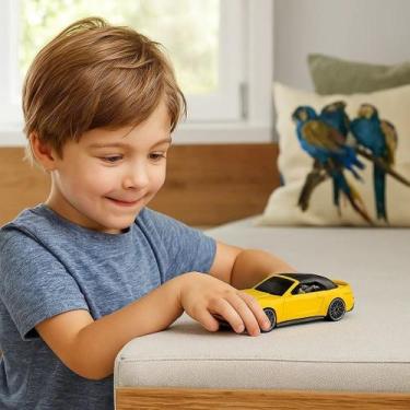 Imagem de Carrinho Brinquedo Esportivo Amarelo Capô Aberto Rodas Presente Crianç