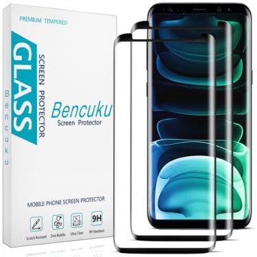 Imagem de Bencuku (Pacote com 2) Protetor de tela para Samsung Galaxy S9 Plus 6,2 polegadas filme de vidro temperado, cobertura de tela completa curvada 3D, transparente HD, antiarranhões, compatível com capas