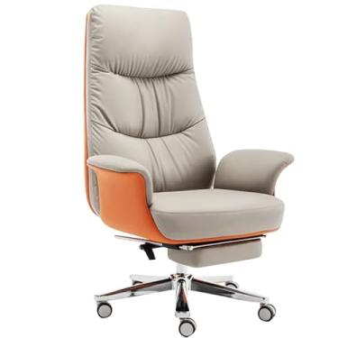 Imagem de Cadeira de escritório executiva de couro genuíno com encosto ajustável e apoio para os pés - Cadeira de mesa ergonômica giratória para computador para escritório em casa (marrom)