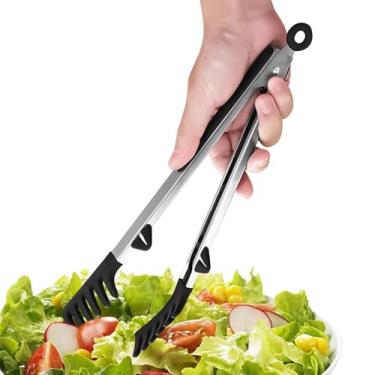Imagem de Pinça de espaguete, pinça de espaguete de silicone, de aço inoxidável de 30,5 cm, clipe serrilhado para alimentos para macarrão, cozinha, acampamento, salada, churrasco, restaurante, buffet