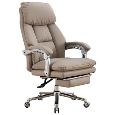 Imagem de Cadeira de mesa ergonômica de 199 kg com encosto ajustável e apoio para os pés - Cadeira de escritório de couro genuíno para cadeira giratória de tarefas de computador