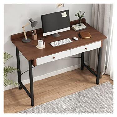 Imagem de Mesa de computador moderna com gavetas duplas de armazenamento | Estação de escrita para escritório doméstico com suporte estável em forma de X | Mesa de escritório em 2 cores