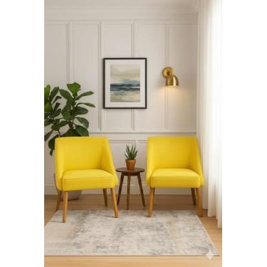 Imagem de Kit 02 Cadeira Decorativa Liz Suede Amarelo para Sala salão recepção .