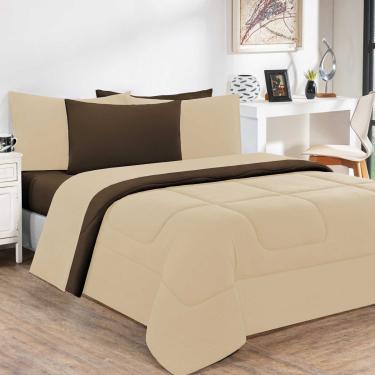 Imagem de Kit Edredom + Jogo De Lençol Malha 100% Algodão Gran Moratta 6 Peças Queen - Palha /Marrom