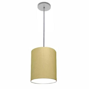 Imagem de Lustre Luminária Pendente Vivare Free Lux Pe-4103cz Cúpula Em Tecido 15x20cm Algodão-crú Canopla Cinza E Fio Cristal