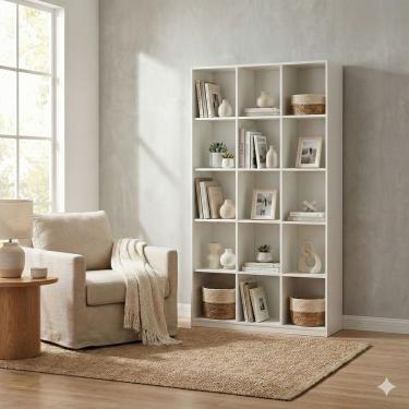 Imagem de Armário Colmeia Com 15 Nichos Estante Organizador Livreiro Branco Para Escritório Quarto Sala Comércio