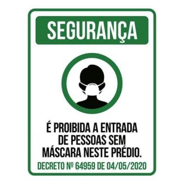 Imagem de Kit 10 Placas Proibido Entrada Pessoas Máscara Prédio Verde - Sinalizo