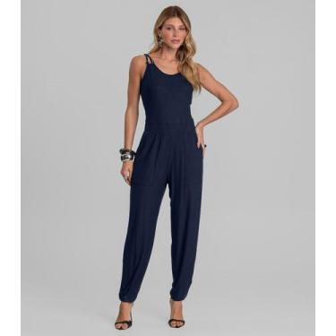 Imagem de Macacão Feminino Decote em V Dianna Azul, PP, Azul