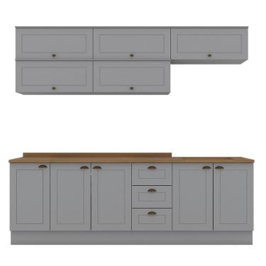 Imagem de Cozinha Modulada Americana 8 Peças Balcão 120cm Cinza/nature Com Tampo - Móveis Henn Cinza/nature
