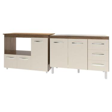 Imagem de Armário Cozinha Balcão Gabinete De Pia 120 Cm Bruna E Balcão Lilian Para Microondas E Forno Elétrico Savana Off White