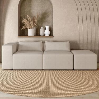 Imagem de Sofá 4 Lugares 283cm com Puff Direito Fay Suede Bege Z55    - Mpozenato