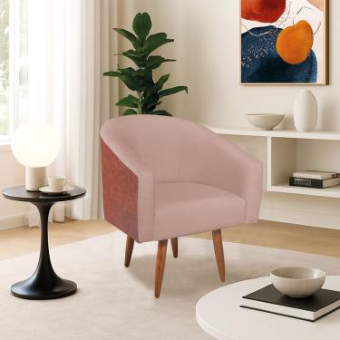 Imagem de Poltrona Jade Decorativa Moderna Sala De Estar Quarto Escritório Conforto Corano Nozes E Suede Pés Palito Rosê