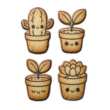 Imagem de Kit 4 Cortadores e Marcadores Biscoito, Massa e Biscuit Plantinhas Fof
