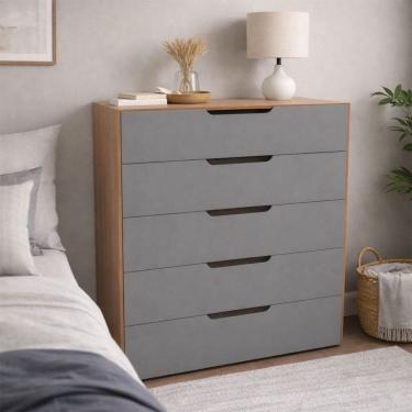 Imagem de Cômoda Madri 5 Gavetas Cinza/Freijó - Politorno