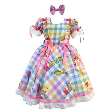 Imagem de Vestido Festa Junina Quadrilha São João Flores Quadriculado Bandeirinh