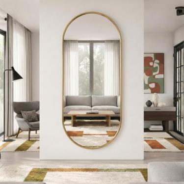 Imagem de Espelho Corpo Inteiro Dourado 170x70cm Moldura Alumínio  Modelos Orgân