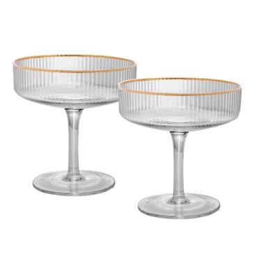 Imagem de Jogo 2 Taça De Vidro Coupe Com Borda Dourada Lines Wolff 200ml