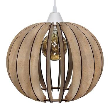 Imagem de Luminária De Teto Madeira Cor Natural Redonda 20H Fio Branco