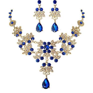Imagem de Conjunto Colar e Brincos Joias Elegantes Luxo Gota Cristal - - anjo da