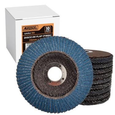 Imagem de Kit 10 Discos De Lixa Flap De Fibra Grão 50 115mm 4" Pol - Arsenal