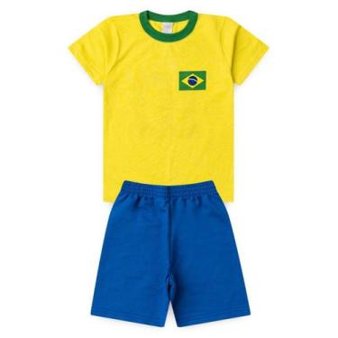 Imagem de Conjunto Brasil Infantil Menino Amarelo Camisa 10 e Bermuda Copa Do Mu