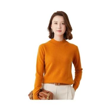 Imagem de Suéter Feminino De Gola Alta, Ajuste Slim, Manga Longa, Tricô Grosso E