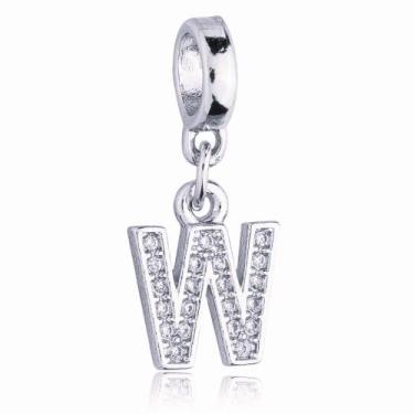 Imagem de Berloque Letra W Cravejada Zircônia Banhado Prata 925 COR:Prata - WORK