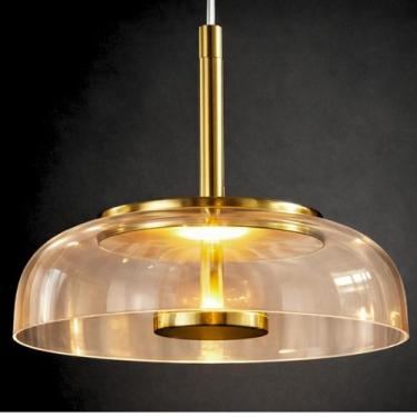 Imagem de Lustre Pendente 22,5cm Vidro Âmbar Luz Indireta Redondo Luminária Teto