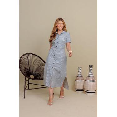 Imagem de Vestido Longo Listrado Manga Curta Leve Estiloso Elegante Verão - Wesl