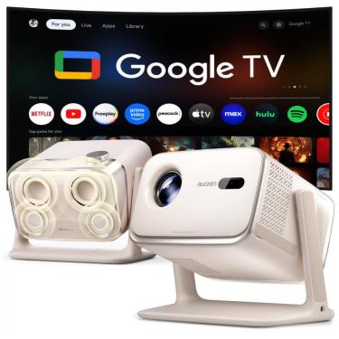 Imagem de Mini Projetor Aurzen Off-White Google TV WiFi Bluetooth Dolby Audio 1080P Boom Mini 120W