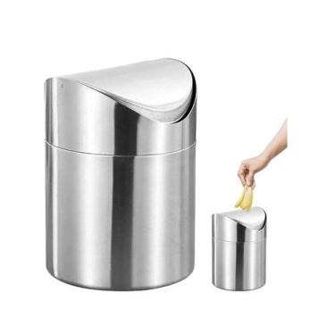 Imagem de Lixeira Pia Mesa Pequena Aço Inox 1 Litro Tampa Basculante - Ke Home