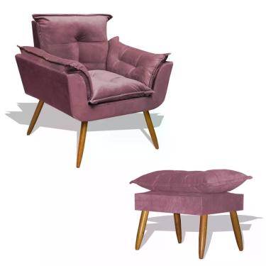 Imagem de Kit Poltrona Com Puff Opala Suede Fibra Siliconada Rosa Divini