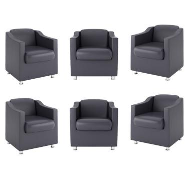 Imagem de Kit 6 Poltronas Decorativas Para Recepção Clínica Corino Cinza Balaqui Decor