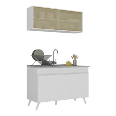 Imagem de Cozinha Compacta V2140 4 Portas MDP 120cm Preto com Tampo Texturizado com Puxadores Plá...