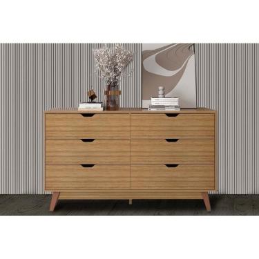 Imagem de Cômoda Cm8044 6 Gavetas em MDF com Corrediças Simples Amêndoa para Quarto