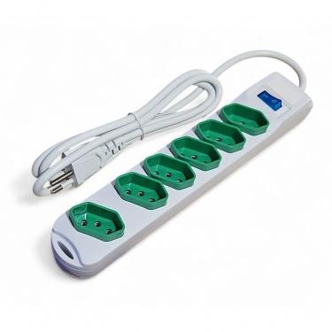 Imagem de Extensão Elétrica Extensão In-Tech com Filtro de Linha, Proteção Contra Sobrecarga, 1,5M 6 Tomadas Bivolt Branca e Verde