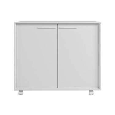 Imagem de Balcão Em Mdp Com 2 Portas 2 Prateleiras E 4 Pés Com Rodízios Brv Móveis Branco