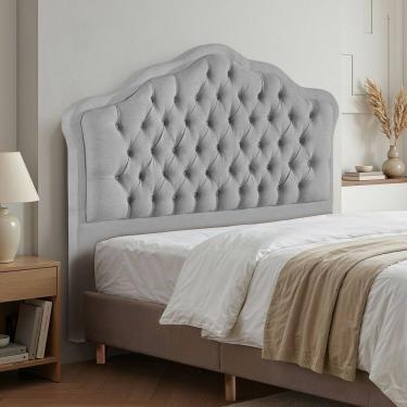 Imagem de Cabeceira Estofada com Botonê para Cama de Casal 146cm Bridgerton Espresso Móveis Cinza