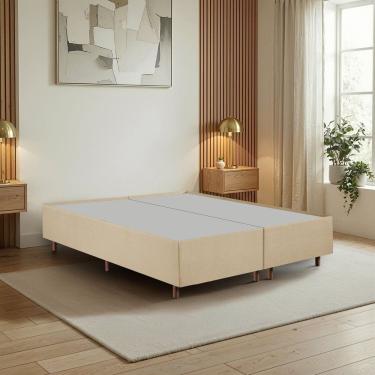 Imagem de Cama Box Queen em Madeira Eucalipto Base Resistente e Durável Santorini Realeza Espresso Móveis Bege