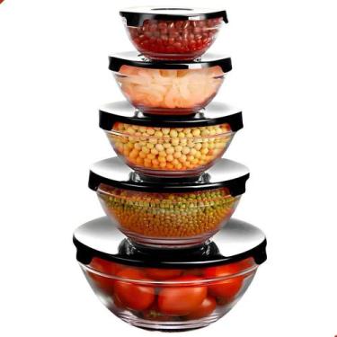 Imagem de Jogo Com 5 Potes De Vidro Herméticos Com Tampa Tigela Redond - Congrat