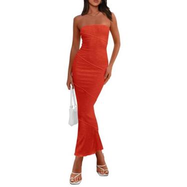 Imagem de Vestido maxi ajustado sin tirantes y sin mangas PRETTYGARDEN naranja t