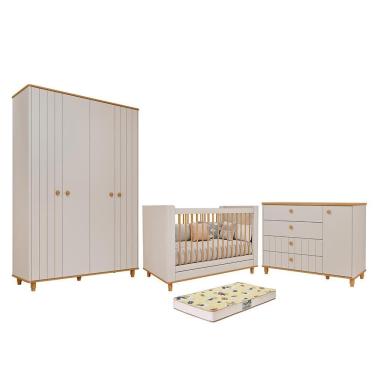 Imagem de Dormitório Infantil Cupcake Guarda Roupa, Cômoda 1 Porta e Berço com Colchão Supreme -...