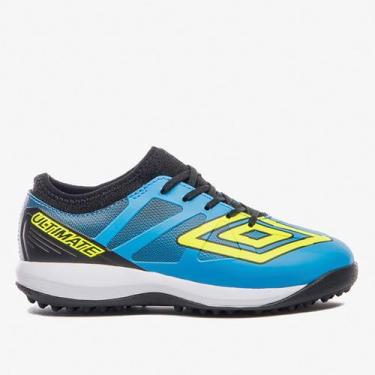 Imagem de Chuteira Society Infantil Umbro Ultimate, Preto, Verde limão, 33