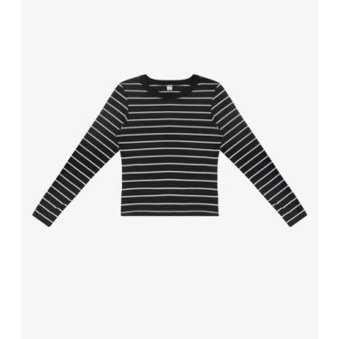 Imagem de Blusa Manga Longa Feminina Listrada Plus Rovitex Preto, Plus G2, Preto