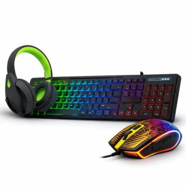 Imagem de Kit Gamer Acessórios Led Teclado Semi Mecânico Mouse Óptico Headset Co